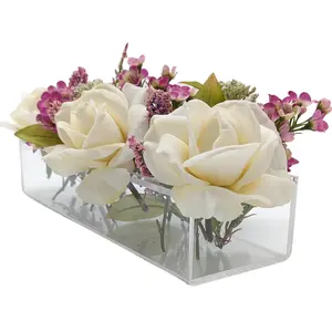 AvidVida Vase Flower Centerpiece - 12 Hole, Clear, Rectangular - 100% Environmental Virgin Acrylic, 97% Anti-UV Rate - Home or Wedding Table Decor, Modern Dining Decorative Floral Arrangement - 11.8 Inch Long Ornaments