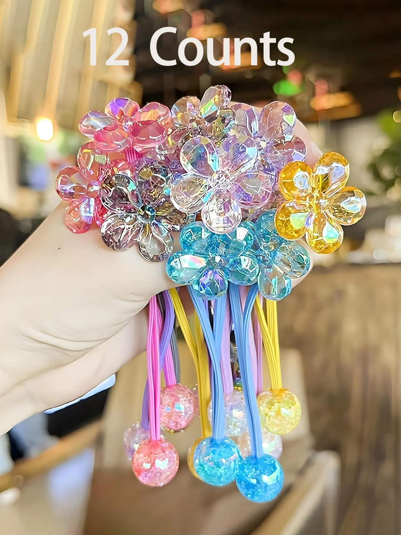 12pcs Ball Charm Hair Ties, Colored Camellia Bead Rubber Bands, Bubble Hair Ties with Balls, No Damage Ponytail Holders for Toddler Girls, Flower Hair Accessories, Elastic Ponytail Accessories, Hair Accessory Set