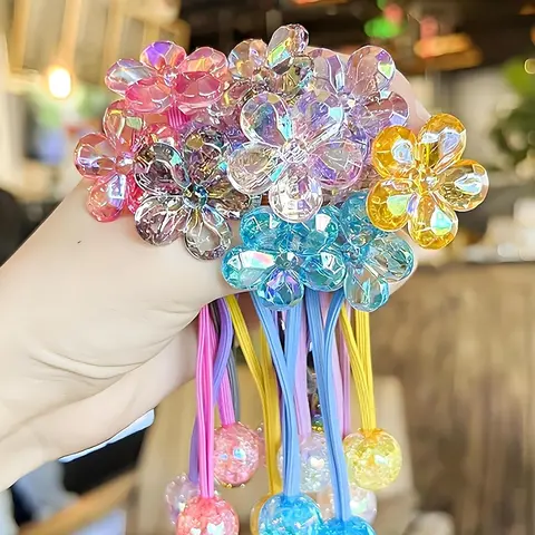 12pcs Bubble Ball Charm Hair Ties, Colorful Transparent Flower Bead Rubber Bands, No‑Damage Ponytail Holders for Little Girls, Elastic Ponytail Accessories, Hair Accessory Set, Cute Hair Accessories, Hair Accessories Sets