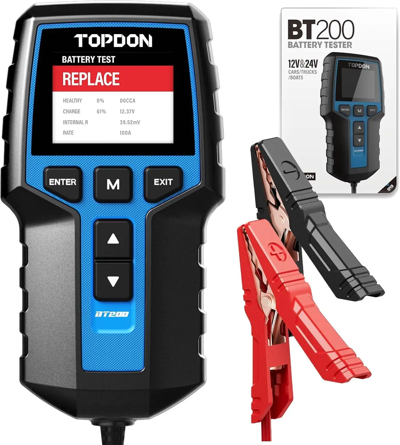 TOPDON BT200 Car Battery Tester 24V 12V Load Tester, 100-2000CCA Automotive Alternator Tester Digital Auto Battery Analyzer Charging Cranking System T