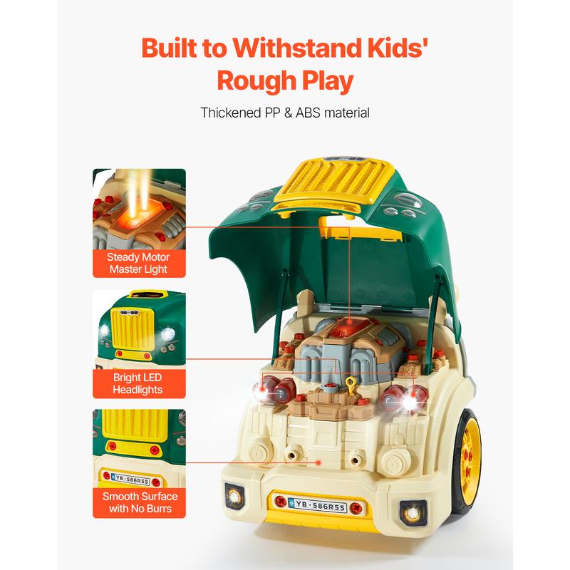 VEVOR Engine Toy, TikTokShopBlackFriday, 60 Pieces, Kids Mechanic Car Repair Set with Removable Parts, Lights and Sounds, Steering Wheel and Horn, Kids Mechanic Workshop Set for Toddler Ages 3 Years and Up, Green