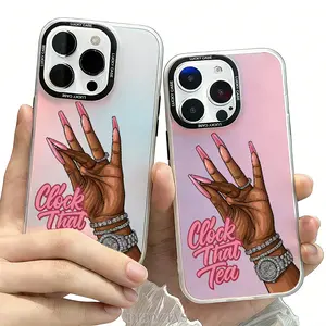 Fashion Hand and Clock That Tea Text Pattern Color-Changing Mobile Phone Case for iPhone 17 Pro Max 17Air 16 Plus 15 14 13 12 11 Shockproof Protective Case Color Changes with Angle