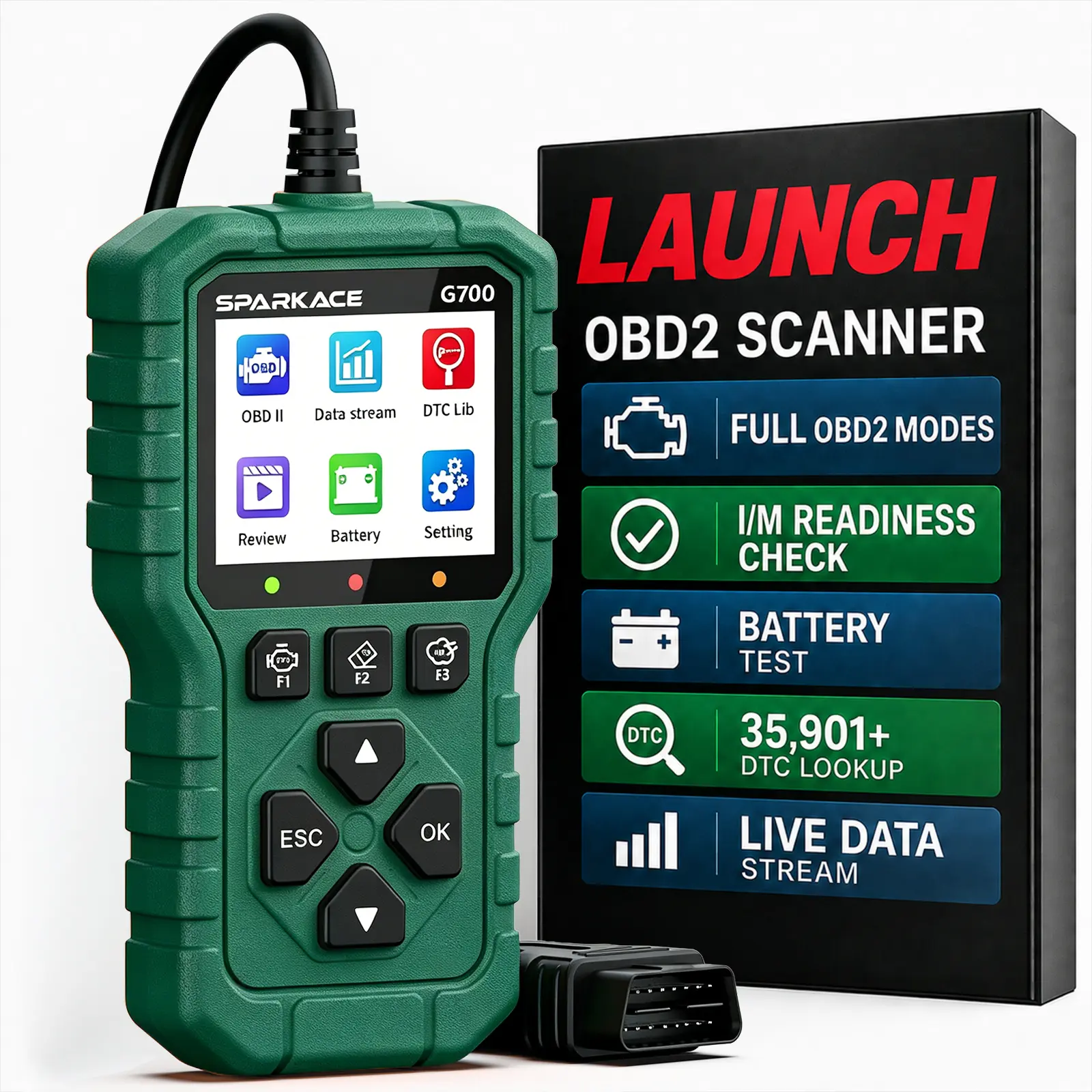 LAUNCH SPARKACE G700 OBD2 Scanner, Plug & Play Check Engine Code Reader, Car Diagnostic Tool with Live Data, Battery Voltage Monitor, I/M Readiness & 35,901+ DTC Library, No App Required
