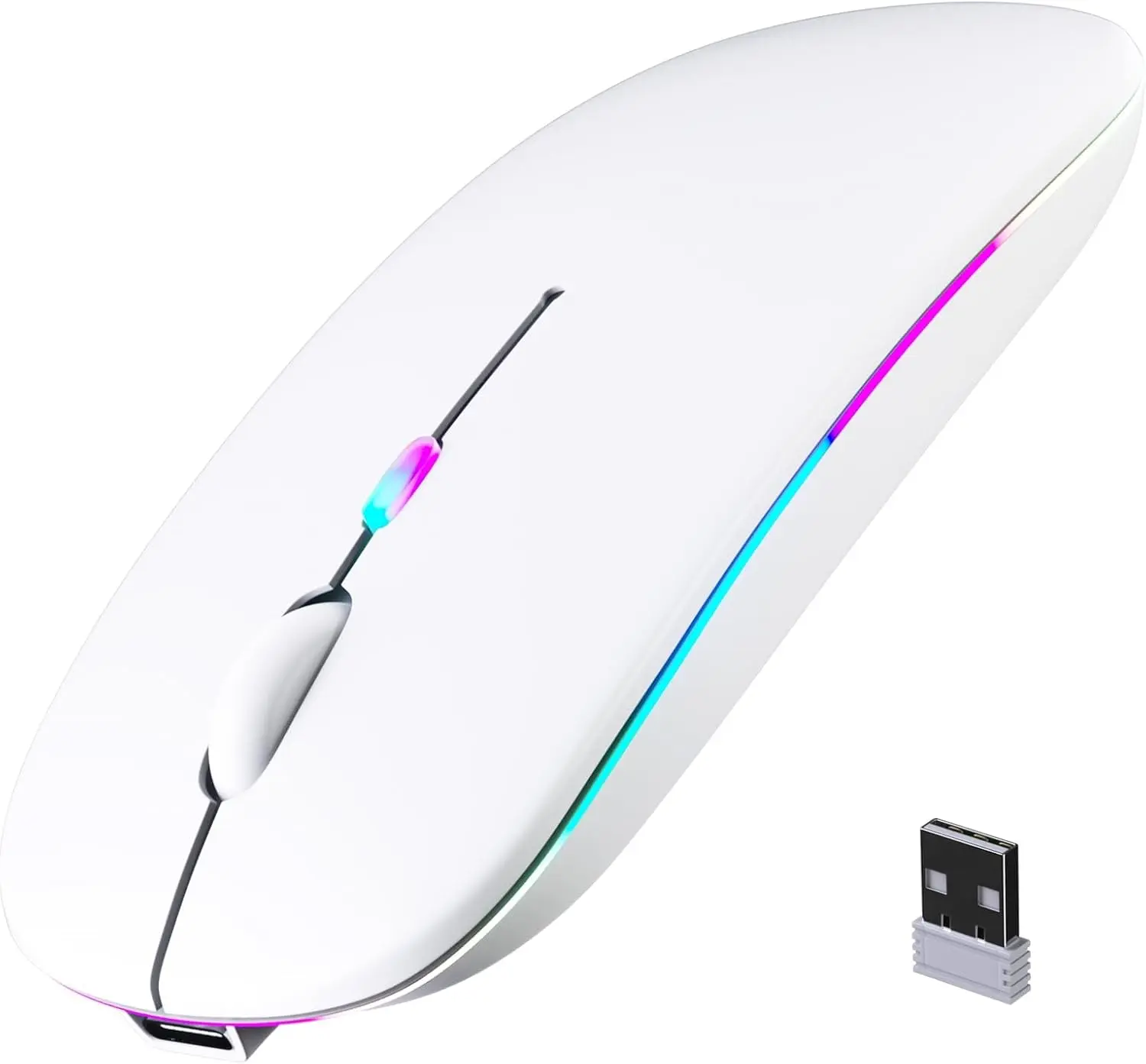 Rechargeable Wireless Mouse, Silent Bluetooth Mouse(White) | ergonomic design,Bluetooth 5.2 and 2.4GHz USB Receiver,Portable Computer Mouse for Laptops, iPads, MacBooks & Apple Devices
