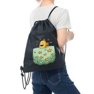 Funny Cartoon Goldfish Print Drawstring Backpack Bag for Daily Use and School Travel Activities Suitable for Students and Young Adults Perfect Gift Idea for Christmas Birthday and Graduation Celebrations Functional Light