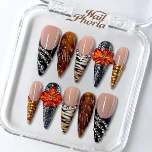 NailPhoria HARVEST PETALS - Handmade Press-On Nails | Reusable, Salon-Quality, Long-Lasting, Glossy Design