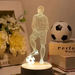 3D Soccer Player Illusion LED Night Light with USB Power and Switch Control, Acrylic Base with Polished ABS Surface, Night Lamp for Bedroom and Gaming Room Decor, Party Lighting Decoration