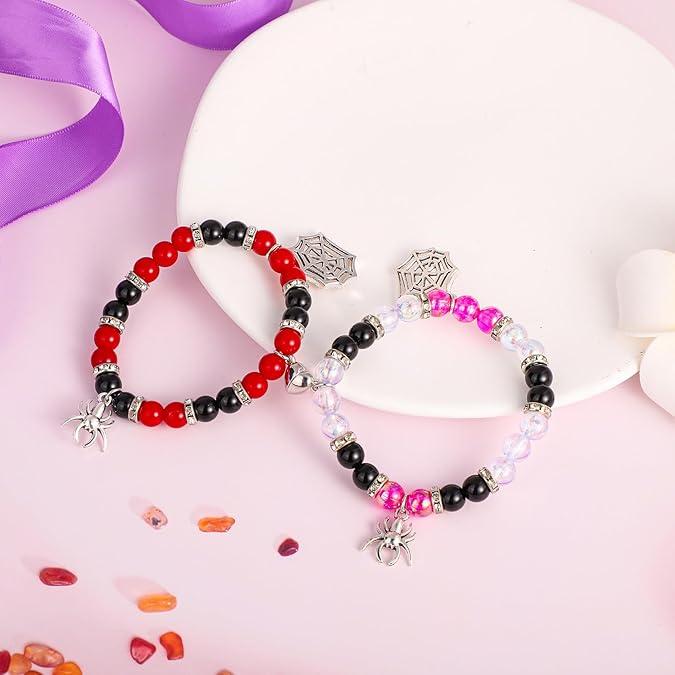 2pcs Spider Friendship Bracelet Stretch Bracelets With Spider Charm For Couple Halloween Valentines Christmas Birthday Gifts Trendy Bangles