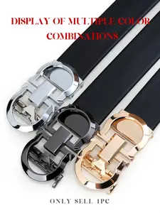 Men's PU Leather Belt with Automatic Buckle, Durable Alloy Waistband, Casual Men Fashion Universal Fit Belt for All Seasons, Plain Pattern, Adjustable Waist Belt