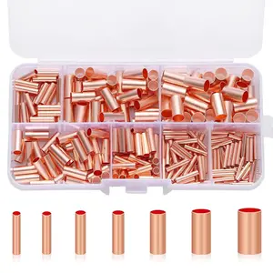 250-Piece Terminal Connector Wire Crimping Sleeve Set, Crimp Connectors, Small Copper Tube Gt1-6mm, Copper Straight Tube Box, Non-Insulated Electroplated Flat Head Terminals