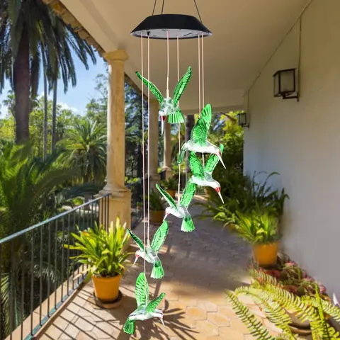 Solar-Powered Hummingbird Design Wind Chime Light, Decorative Wind Chime, Outdoor Hanging Decoration, Garden & Yard Decor, Memorial Wind Chime Garden Accessory, Windchimes Outdoors
