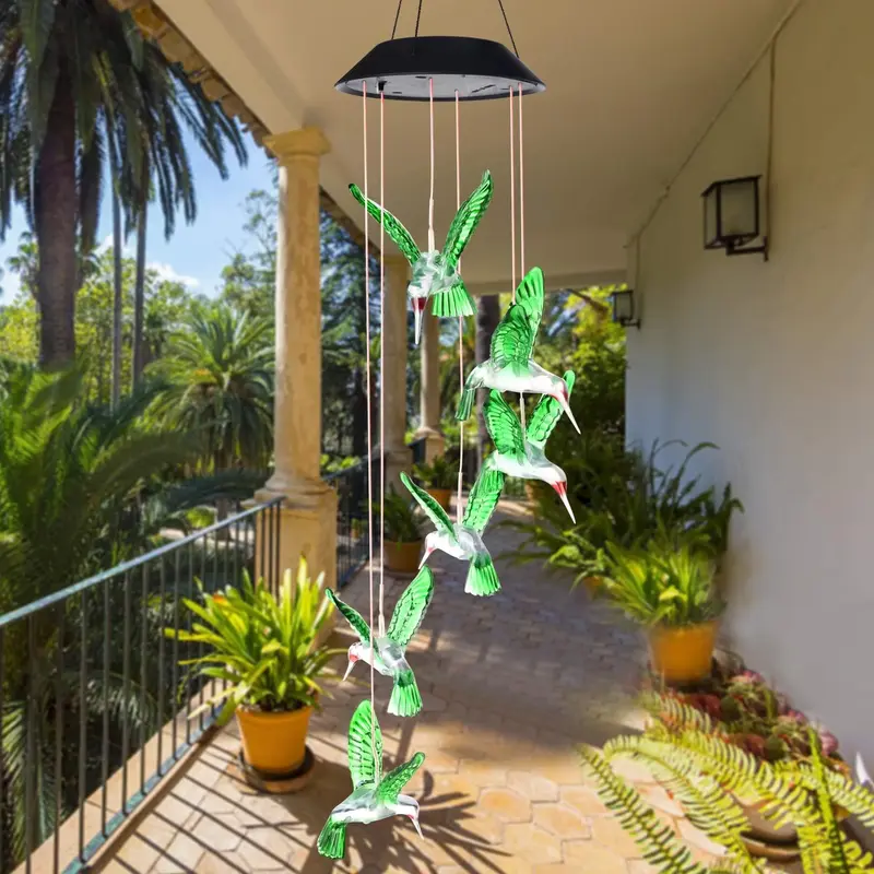 Solar-Powered Hummingbird Design Wind Chime Light, Decorative Wind Chime, Outdoor Hanging Decoration, Garden & Yard Decor, Memorial Wind Chime Garden Accessory, Windchimes Outdoors