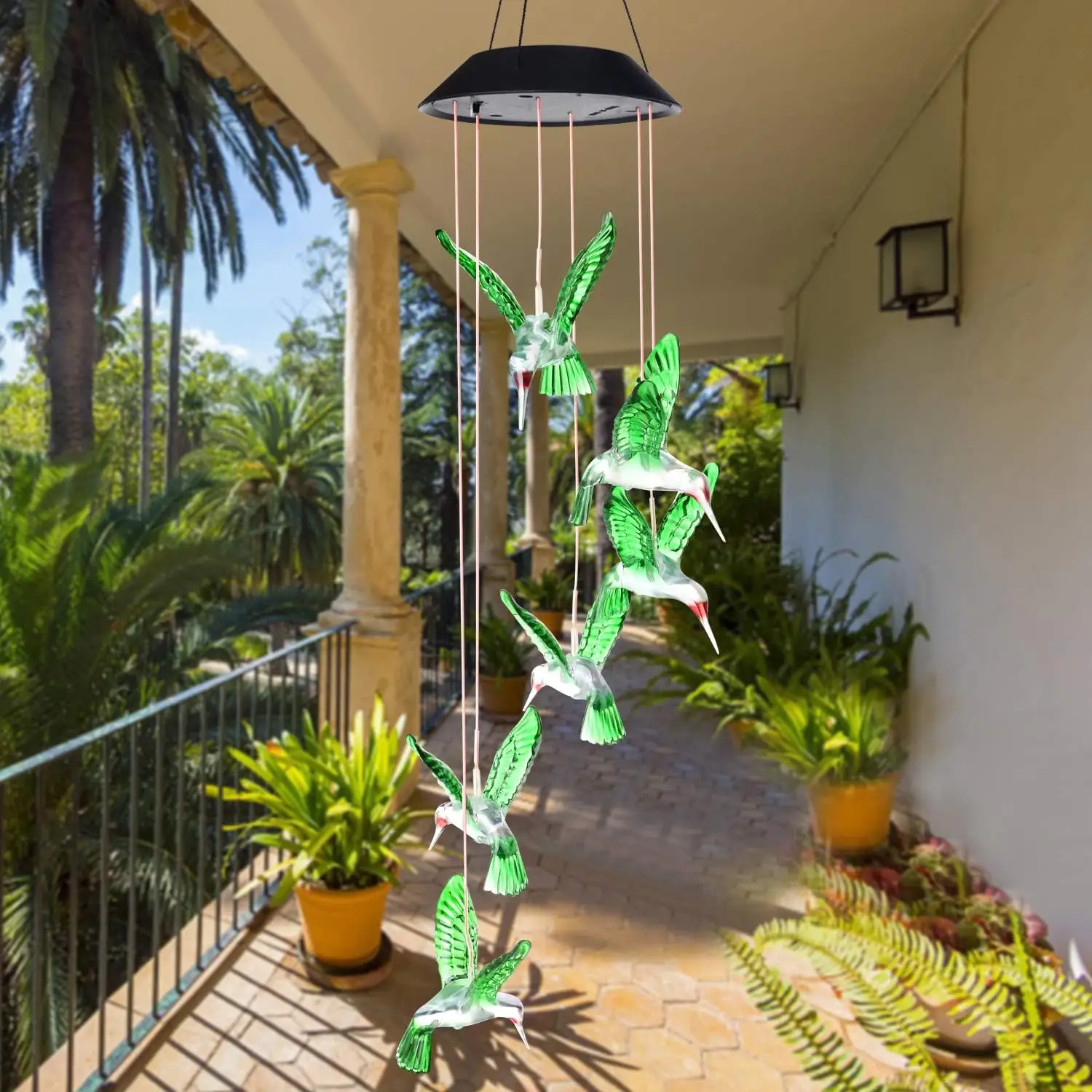 Solar Powered Hummingbird Design Wind Chime, Outdoor Hanging Decoration, Garden Decoration, Yard Decorations, Memorial Wind Chimes