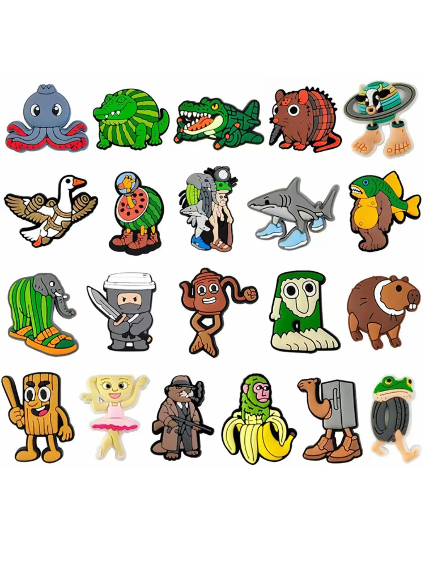 21pcs Set Italian Brainrot Funny Animal Shoe Charms Cartoon Shoes Accessories Decoration Buckle Clog Shoe Decorations for Clog Sandal Wristband Shoe Embellishment Set