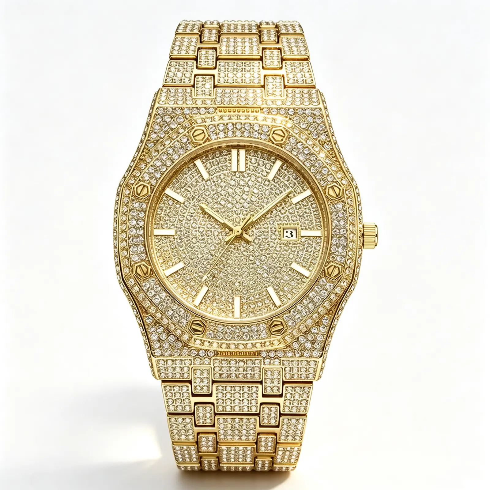 Men's Automatic Iced Out Watch with CZ Moissanite Design, Water Resistant Bling Fashion Accessory, Gift for Boyfriend, Stylish Watch, Fashionable Waterproof Wristwatch, Gifts For Boyfriend, Men's Accessories