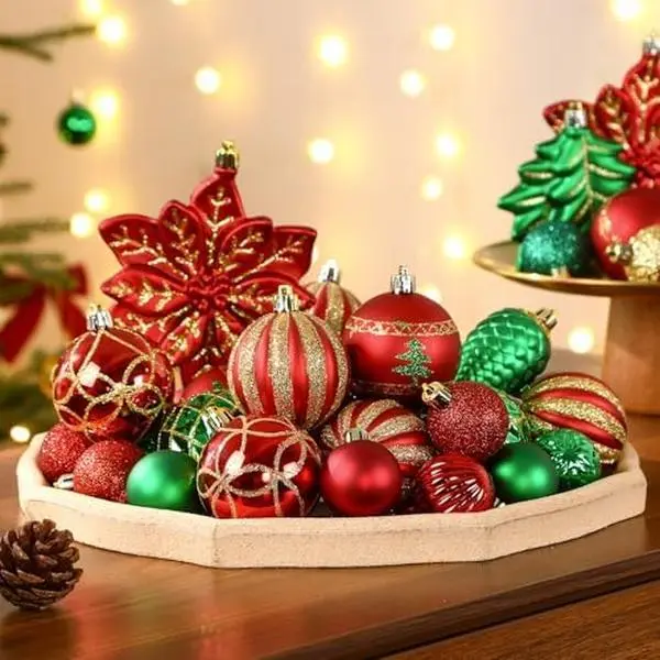 106PCS Shatterproof Plastic Art Deco Round Abstract Novelty Ball Christmas Ornaments Set, 2024 New Multi-Finish Different Sizes Colorful Baubles with Hooks (Red,Green,Gold) - Gift-Worthy for Xmas Tree,Wedding,Ceremony Home Holiday Decor, Room Decor, Wall