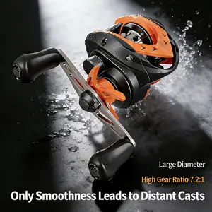 Orange & Black Baitcasting Reel, 7.2:1 Gear Ratio, 18+1 BB Bearings, 10KG Max Drag, Long Cast Fishing Reel for Freshwater & Saltwater