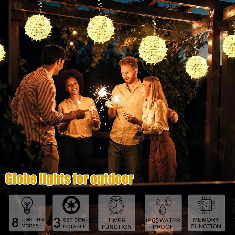 Outdoor Christmas Balls Lights Tree Lights Waterproof, 4 Pack 7.87" LED Hanging Globe Sphere Lights with 8 Lighting Modes Memory Timer Plug for Party Wedding Xmas Porch Patio Garden Yard Decorations