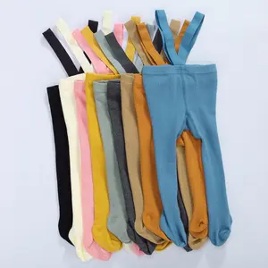 Newborn Toddler Baby Suspender Overall Pantyhose Solid Color High Waist Ribbed Knit Tights Infant Spring Autumn  Leggings
