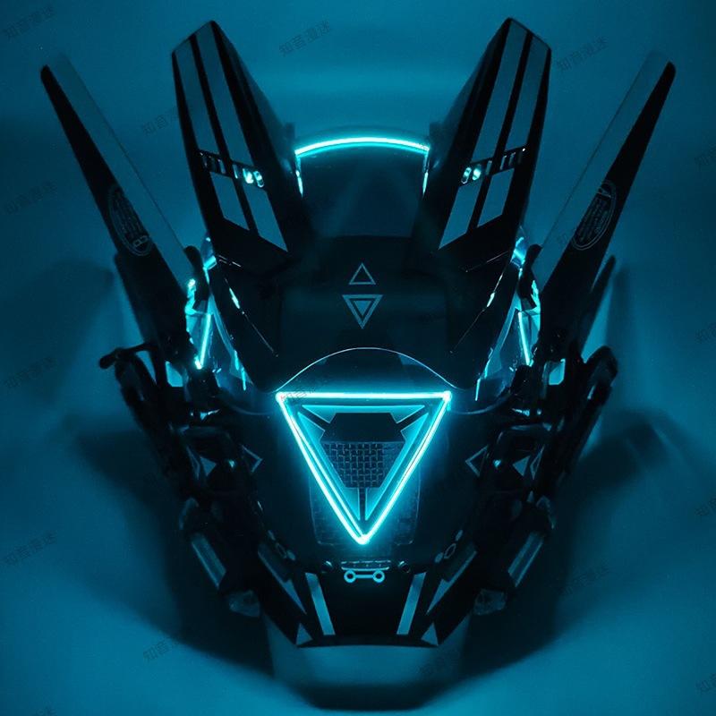 Cyberpunk Mask Iron Warrior Helmet Cosplay Men's Mecha Luminous Full Face Hood Tactical Mask