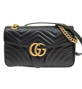 Pre-owned GUCCI GG Marmont Medium 26cm Black Matelassé Chevron Leather Shoulder Quilted Purse