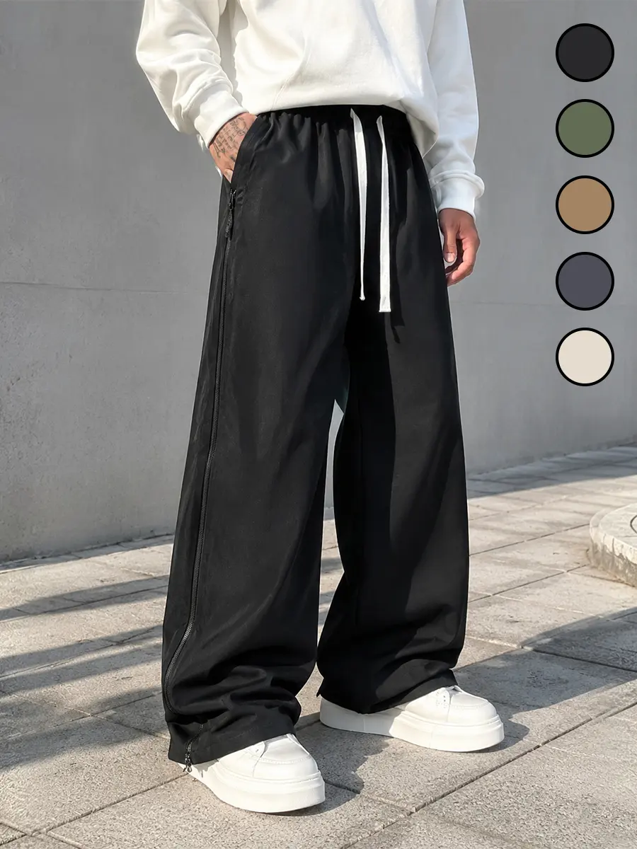 Men’s Black Jogger Pants, Mesh Panel Track Pants, Loose Fit Athletic Pants, Side Zipper Running Pants, Casual Workout Sweatpants