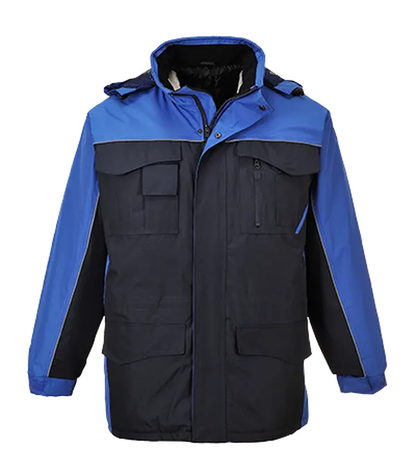 Portwest Men's US562 Polyester Ripstop Parka, Waterproof Padded Coat with Fleece Lining and Multiple Pockets, Menswear, Coats, Reflective, Hook And Loop, Chin Guard, 1 Pen