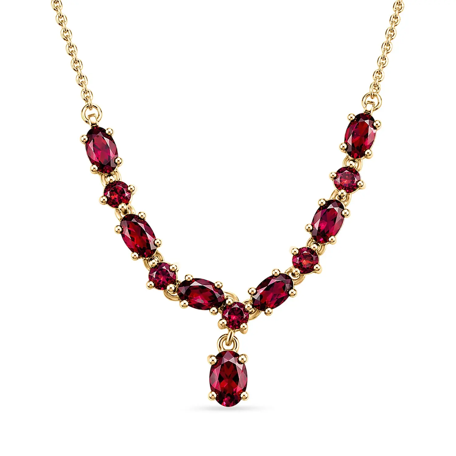 D'Joy Premium Malawi Magenta Garnet Necklace (18-20 Inches) in 18K Vermeil YG Over Sterling Silver 3.10 ctw