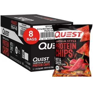 Quest Tortilla Style Protein Chips with 19g of Protein, Hot & Spicy Flavor, 1.1 Oz Bags, 8 Count