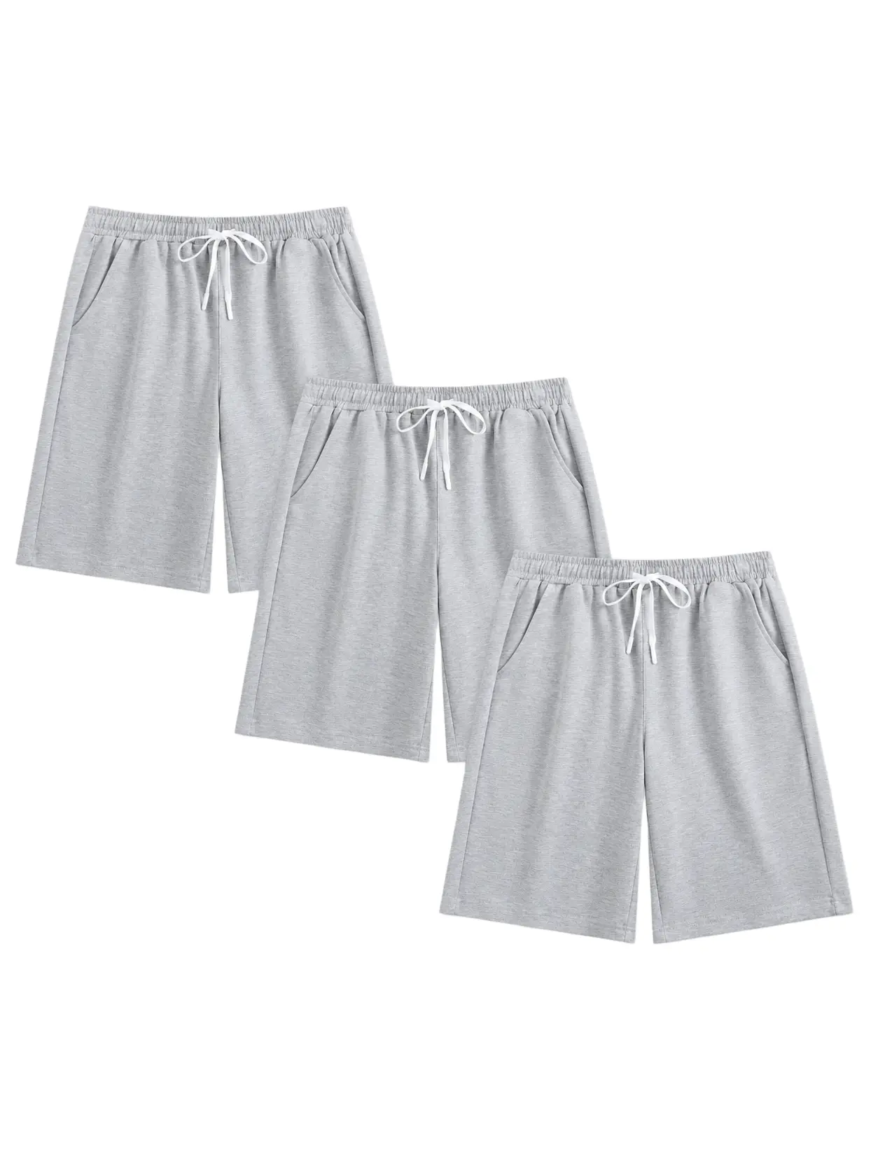 Men's 3-Pack 100% Cotton Comfy Essential Lightweight Minimalist Solid Elastic Waist Drawstring Loose Lounge Shorts with Pockets for Workout, Walking