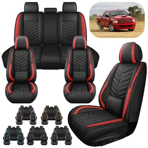 Dodge RAM 2009-2023 Full Set PU Leather Black & Red Seat Covers for Enhanced Protection and Style Upgrade Tailored Fit Easy Install