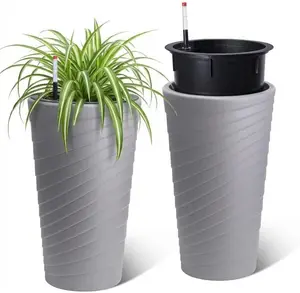 23" Tall Planters Set of 2, Self-Watering Planters with Water Level Monitor & Drainage System, Large Indoor Outdoor Plant Pots for Garden, Patio, Porch, Balcony
