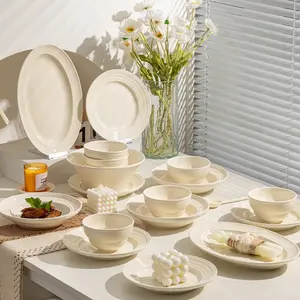 6/14/19 piece ceramic tableware set, in the shape of a creamy gourd, suitable for serving delicious dishes such as chicken wings, fruits, salads, steaks, pasta, etc., suitable for home kitchens, Western restaurants, gatherings, and other places