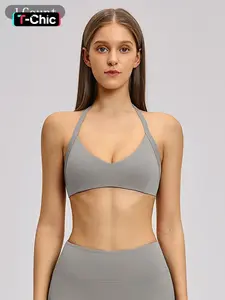 Cross-Border Plush Halter Neck Design Stretch Sports Bra, Hollow Back Yoga Innerwear, Running Fitness Ready Sports Bra, Workout Bra, Training Bra for Women