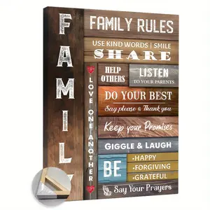 1 Piece Extra Large Framed Canvas Wall Art - Modern Farmhouse Family Rules Print with Inspirational Quotes, Colorful Typography Wall Decor, Suitable for Living Room, Bedroom, Kitchen, Office - Ready to Hang Indoor Home Decor Gift, Home Wall Decor, Kitchen
