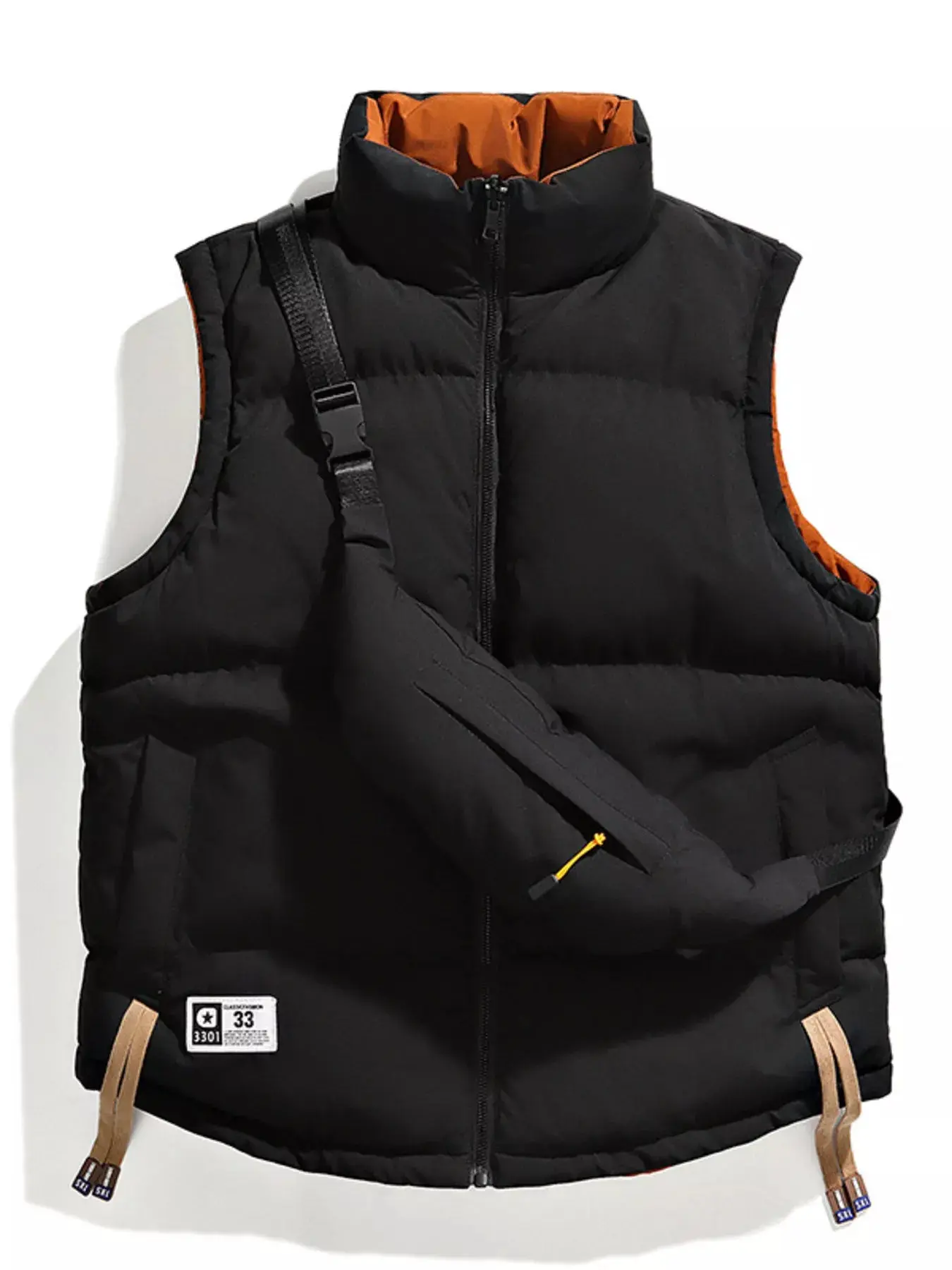 Men's Plus Size Casual Puffer Vest - Solid Polyester Sleeveless Quilted Padded Outerwear Tops with Button-Front Closure, Cold Wash, Tumble Dry, M, XXL