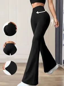 Women's High Waist Flare Leg Pants, Comfortable Loose-Fitting Long Casual Trousers, Slimming Chic Fashion for Daily Wear