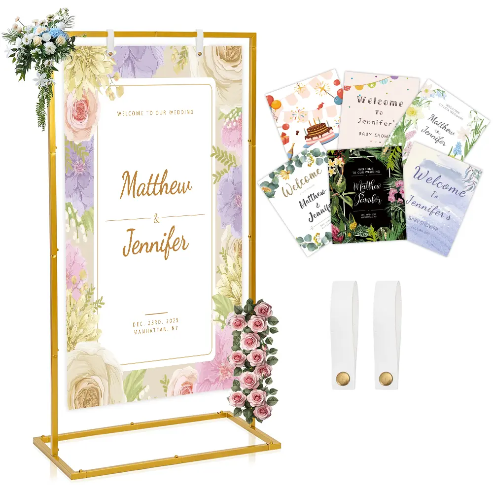 Heavy-duty Metal Adjustable Height Wedding Arch Stand, 50-68 Inches Tall, with Artificial Leather Straps—for Wedding Arches, Party Decorations, Event Display Stands, Poster Stands, Suitable for Both Indoor and Outdoor Use—sturdy and Portable Frame