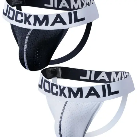 LGBTQ+ Men's Letter Print Mesh Nylon Knitted Jockstrap, Fitted Breathable Stretch Sport Athletic Underwear for Daily Wear & All Seasons