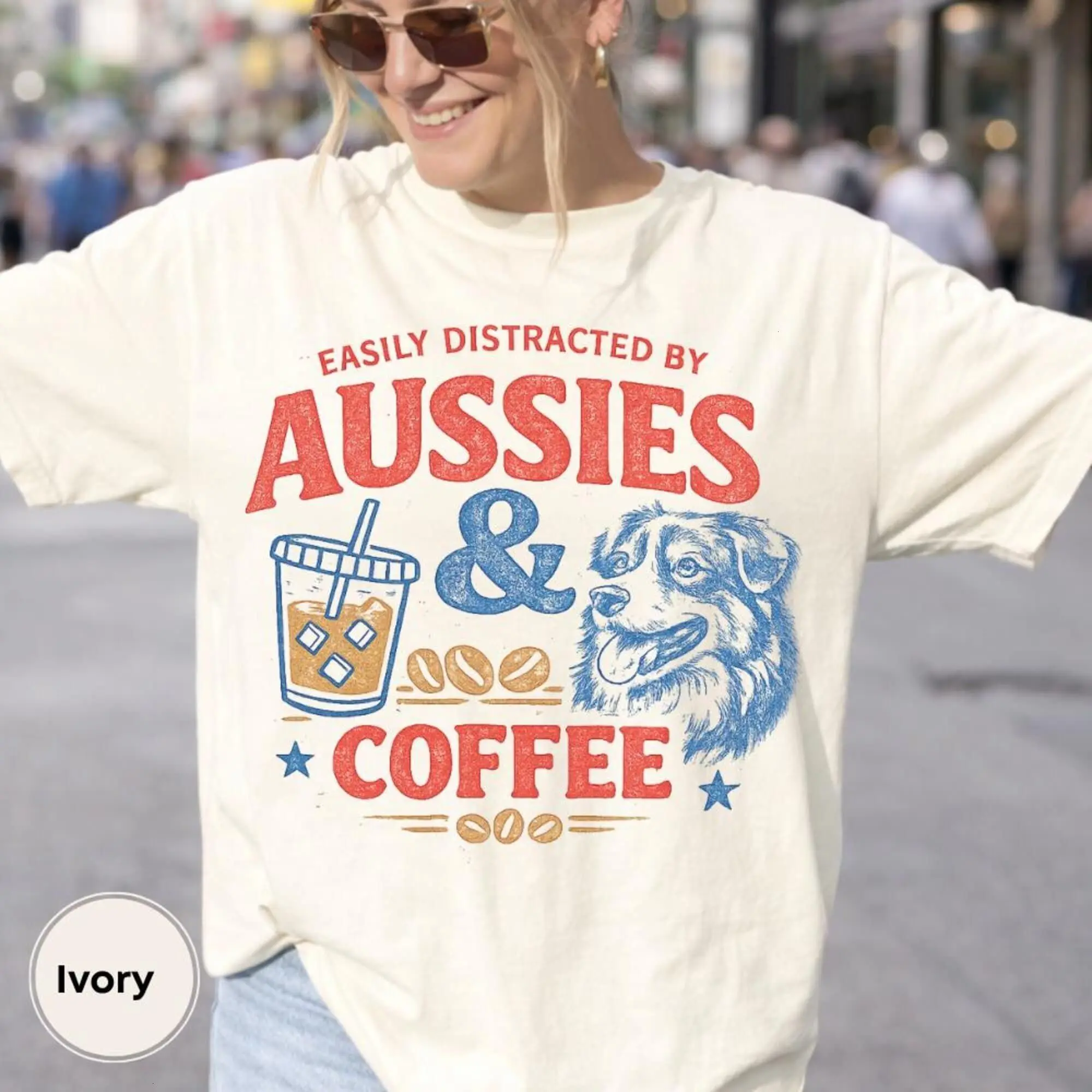 Vintage Australian Shepherd Shirt, Aussie And Coffee, Comfort Colors T-shirt, Dog Meme Tee