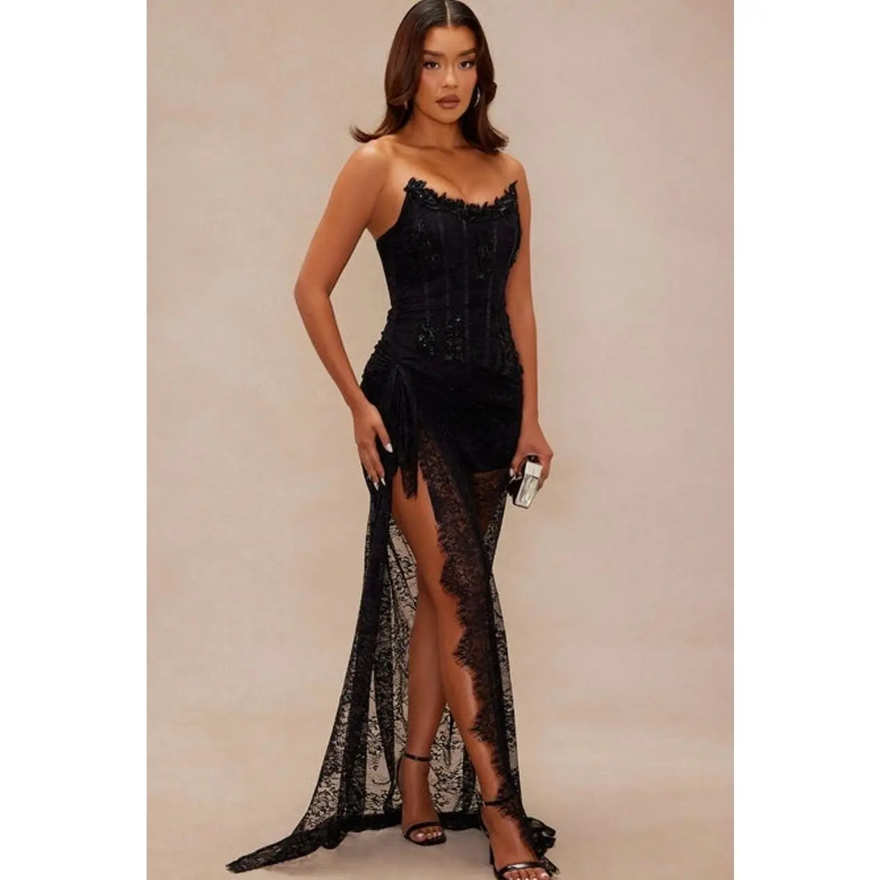 Sarah Lace Corset Gown - Black