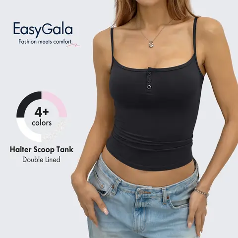EasyGala Women's Cotton Essential Crop Camisole - Square Neck, Henley, Backless, Spaghetti Strap, Sleeveless, Lightweight, Fitted Summer Going Out Top,sohochic