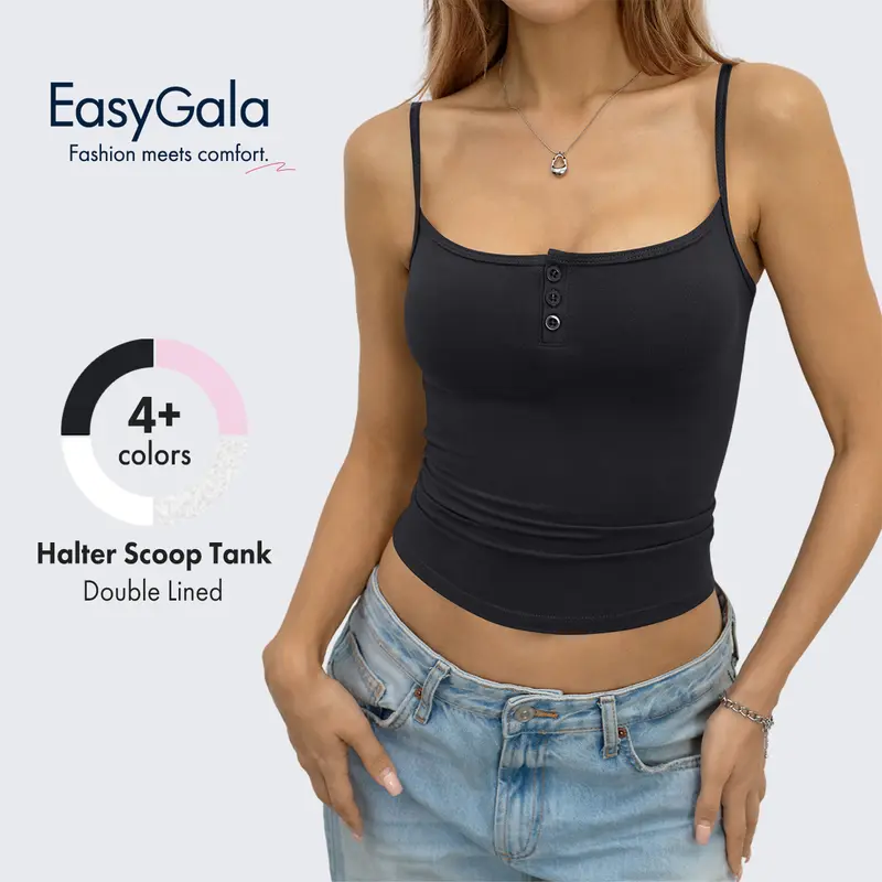 EasyGala Women's Cotton Essential Crop Camisole - Square Neck, Henley, Backless, Spaghetti Strap, Sleeveless, Lightweight, Fitted Summer Going Out Top,sohochic
