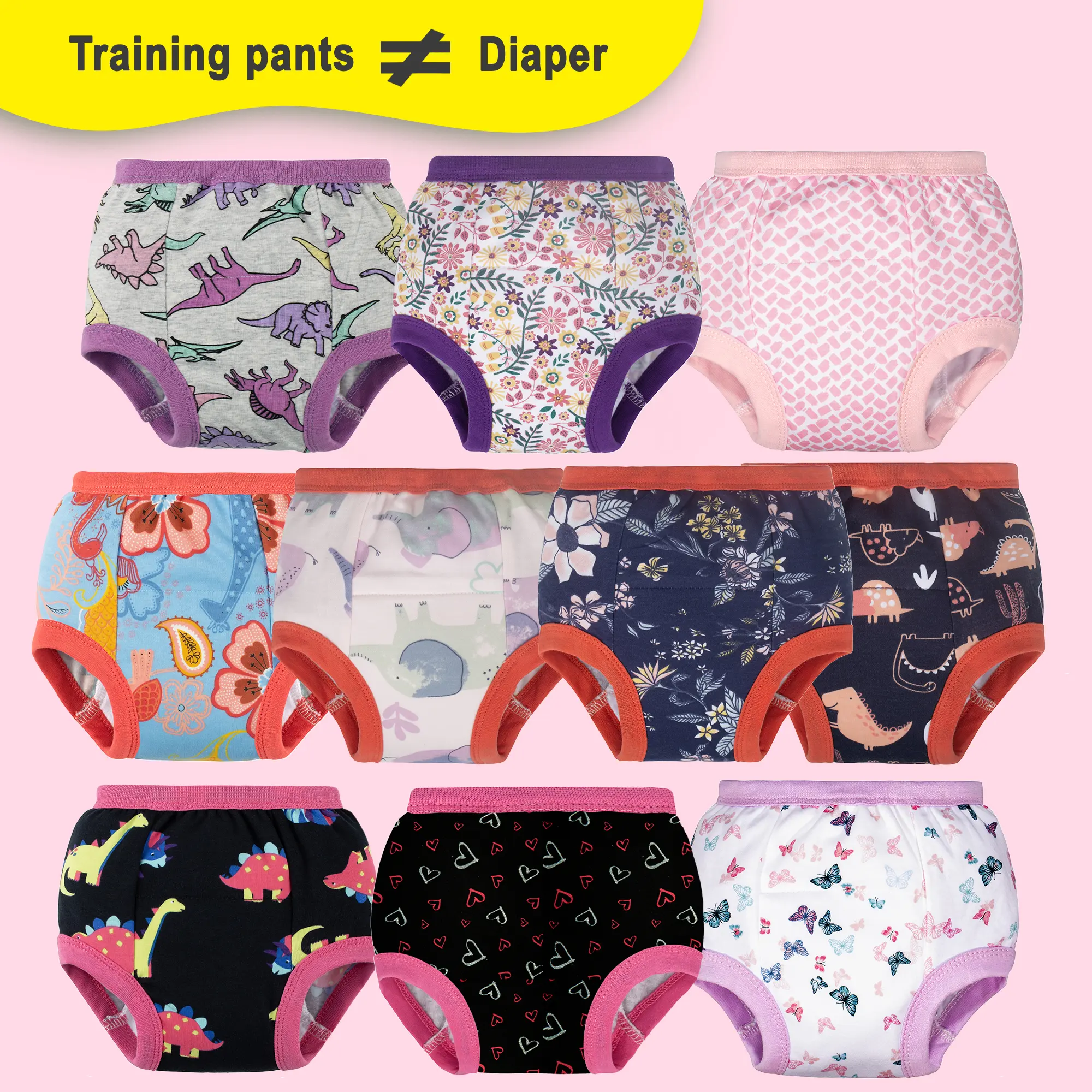 Big Elephant 6 & 10 Packs 100% Cotton Toddler Potty Training Pants with Cute Prints, Reusable Underwear for Boys & Girls, Limited Absorbency Only for Minor Spills, Cotton Toddler Underwear, Diaper Training Pants