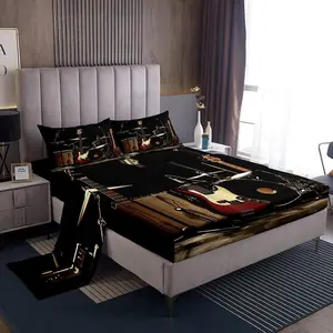 3D Drum Bed Sheet Set,for Kids Boys Teens Adults,Musical Instrument Fitted Sheet,Rock Roll Music Bedding Sheet Set with Deep Pocket for Bedroom Living Room