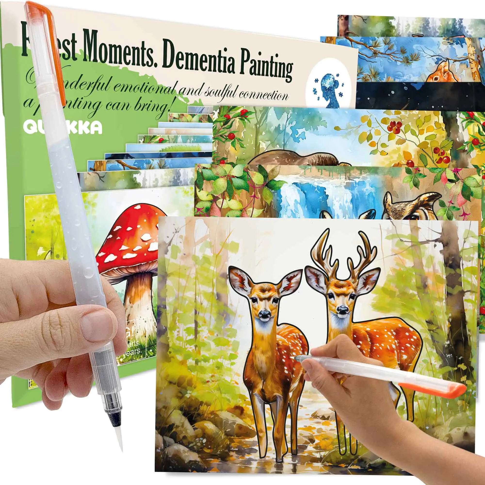 QUOKKA Reusable Water Painting Doodle Set - 10 x 8 inches, Easy Mess-Free Forest Moments, Dementia Activities for 15 Years Above Adults, Encourages Creativity, Alzheimer’s Support Product, Elderly, Forest-Themed
