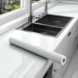 1 Roll Peel and Stick Glossy Marble Pattern Wallpaper, Waterproof and Oil-Resistant Self-Adhesive Decoration for Kitchen and Bathroom, Easy to Install DIY Home Upgrade