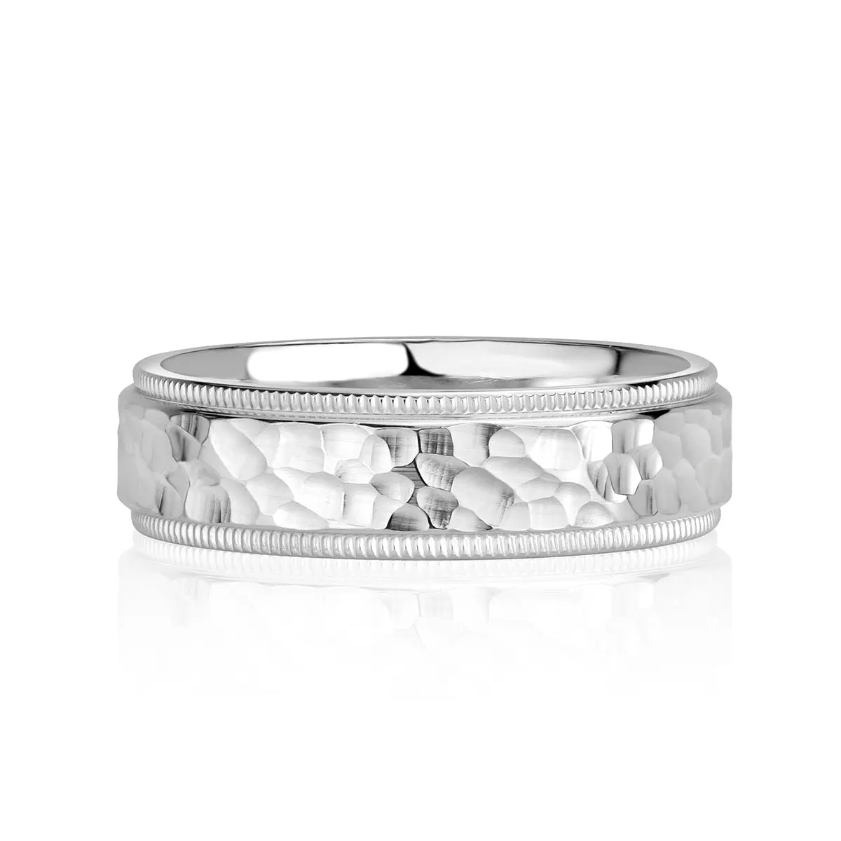Men's Polished Hammered Finish Wedding Band in Platinum 5.5mm
