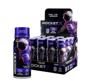 RocketX Energy Shot, Zero Calorie and Zero Sugar Energy Drink, with Natural Caffeine and B-Vitamins, Grape Flavor,