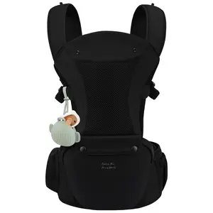 Baby Carrier with Hip Seat,All-Position Breathable Mesh Hip Seat & Carrier 0-36Months with Head Hood, 3 PCS Teething Pads, Waist Extender,Storage Bag & Pacifier Case(Black)